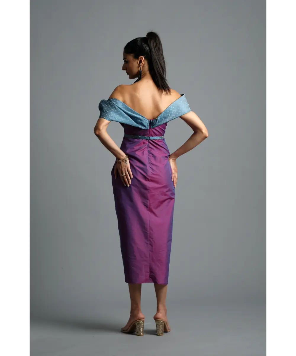 AASTHA SOOD - Dual tone pink-blue Silk Dress